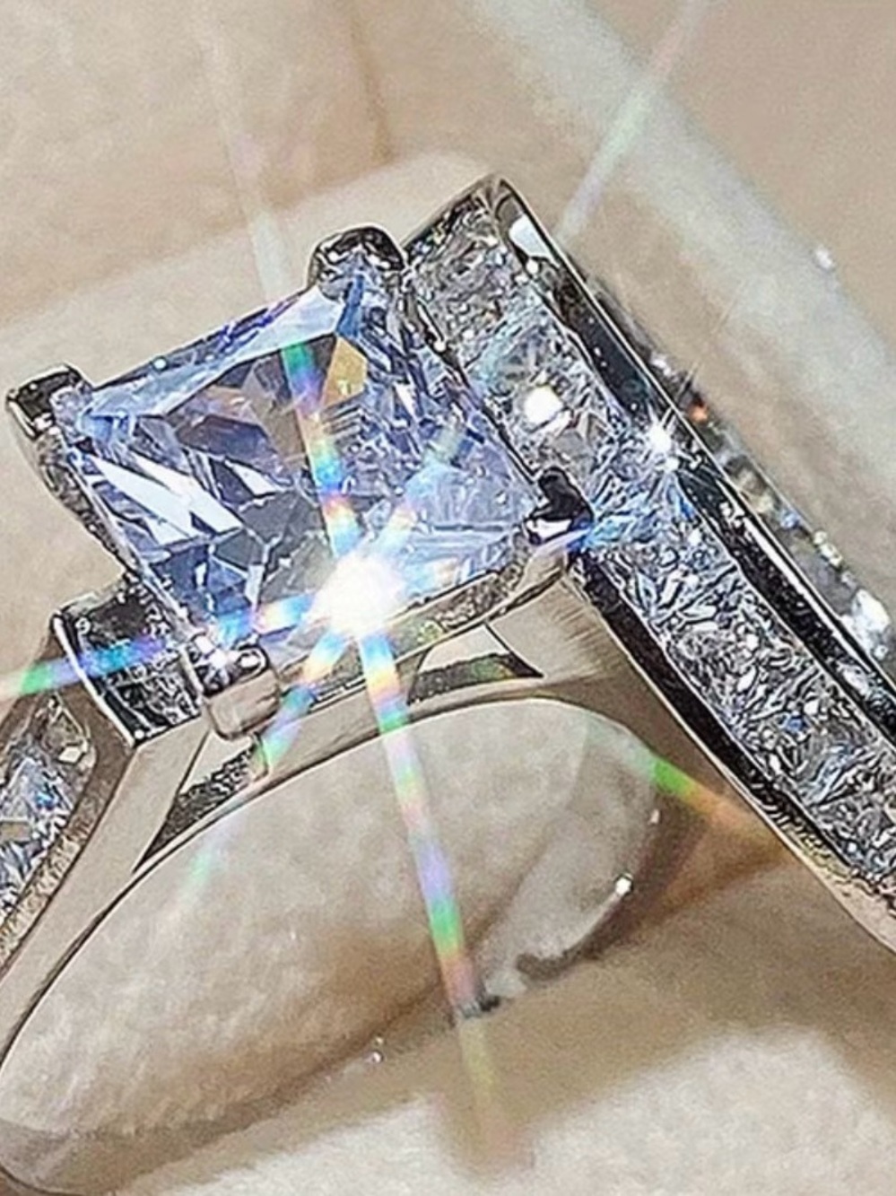 Classic Silver-Tone Princess Cut CZ Engagement Ring - Clear